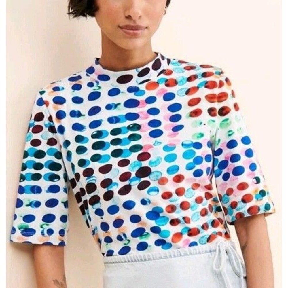 Anthropologie Maeve Disco Dot Mock Neck Tee Top - M